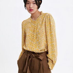 Zara Yellow Floral long sleeve Blouse